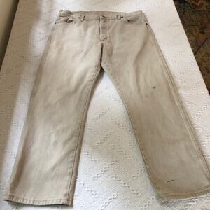VTG Wrangler Cowboy Cut Jeans Tan Denim 38x30 Western Workwear Rodeo Distressed